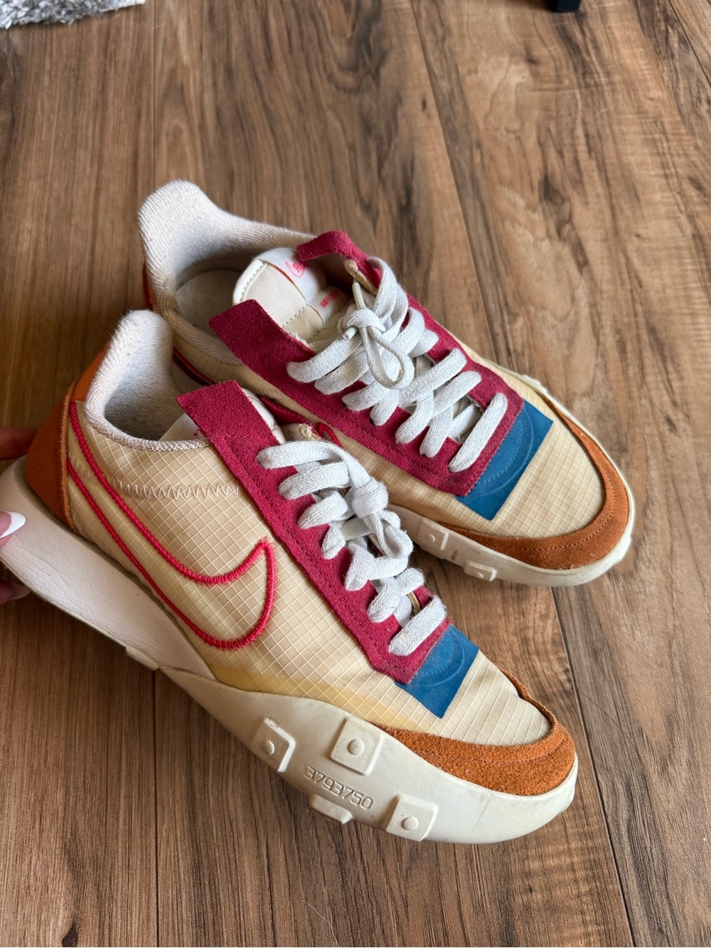 Nike Waffle Racer 2x Retro Runner Sneakers in Cream, Pink, Blue, Brown
